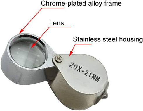 3 Pieces 10X / 20X / 30X Jeweler Loupe Glass Diamond Loupe Metal Round Body Jewelers Eye Loupe Magnifier Magnifying 21mm Lens Diameter Silver Colo...