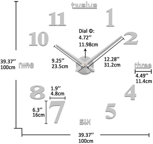 VANGOLD Large Wall Clocks for Living Room Decor, DIY Wall Clock Modern 3D Wall Clock with Mirror Numbers Stickers for Home Office Decorations Ideas (Black)