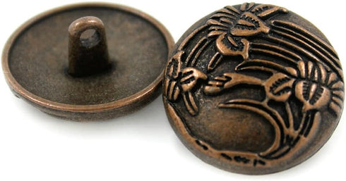 Bezelry 12 Pieces Begonia Flowers Metal Shank Buttons. 20mm (3/4 inch) (Antique Copper)...