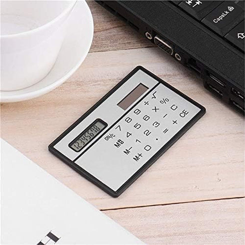 8 Digit Silver and Black Ultra Thin Solar Power Calculator with Touch Screen Credit Card Design Portable Mini Calculator for Business School Basic...