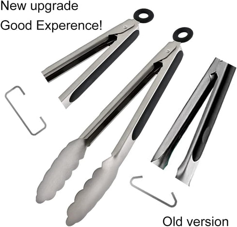 TENTA TENTA KITCHEN 9" Stainless Steel Kitchen Tongs, Locking Metal Food Tongs Non-Slip Grip (Set of 3)...