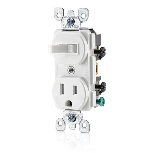 Leviton T5225-W Combination, 15 Amp, 120 Volt AC Toggle Switch, and 15amp, 125 Volt 5-15R Tamper Resistant Receptacle, Grounding, White......