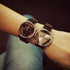 Unisex Charm Glass Hollow Triangle Dial Faux Leather Analog Quartz Wrist Watch...