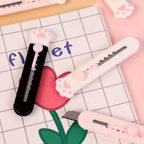 Pink Cute Girly Cat Paw Alloy Mini Portalble Utility Cutter Letter Envelope Razors and Blades Opener Mail School Office Supplies Shave and Hair Re...
