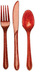24-Piece Glitz Premium Plastic Cutlery Assortment, Red Glitter...