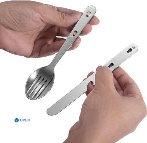 PortableAnd Travel Cutlery 3 PCS Camping Utensil Set with Spoon, Fork, Knife & Bottle Opener Best Gift for Travel, Outdoor Backpacking Flatware wi...