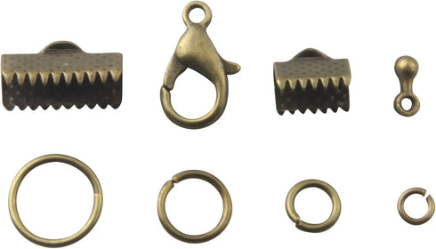 1 Box 8 Styles Jewelry Making Kit Open Jump Rings, Lobster Claw Clasps, Ribbon Clamp End, Drop Ends Pieces for Jewelry Making Bracelet Necklace Ar...