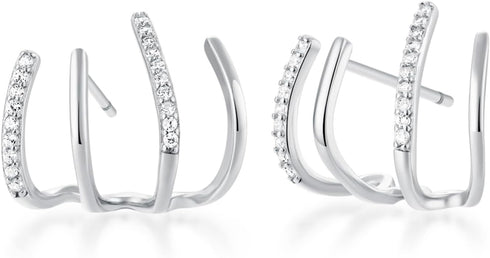 Sterling Silver Earrings For Women Claw Earrings Cubic Zirconia Half Hoop Stud Earrings Claw Earrings Cuff To My Daughter Warp Cuff Earrings Daint...