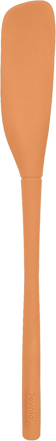 Tovolo Apricot Flex-Core All-Silicone Long-Handled Jar Scraper Spatula, Angled Turner Head, Kitchen Tool With Flat Back & Curved Front for Scoopin...