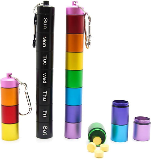 2 PCS Metal Travel Pill Organizer Large - Rainbow Weekly Pill Case +7 Day Pill Organizer-Waterproof Pill Box Container - Compact and Durable Medic...