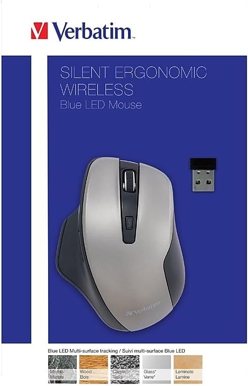 Verbatim Silent Ergonomic Wireless Blue LED Mouse - Graphite...