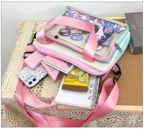 Hipi-shop Ita bag Color matching Transparent shoulder bag crossbody bag for Anime Lolita Bag Display Anime badges handbag...