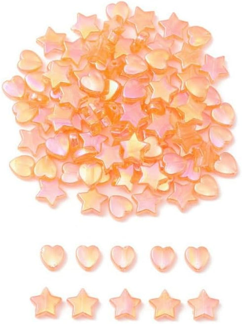 100PCS Mini Acrylic Beads 9mm Heart Charms and 11mm Star Beads for Jewelry Making Bracelets Necklaces Earrings Key Chains Accessories DIY Crafts V...