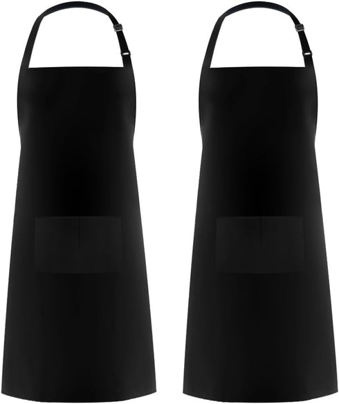 Syntus 2 Pack Adjustable Bib Apron Thicker Version Waterdrop Resistant with 2 Pockets Cooking Kitchen Aprons for Women Men Chef, Black...