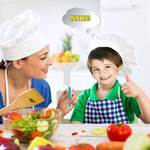 6pcs Kids Wooden and Plastic Knife Set, Kids Safe Knife with Wood Kids Knife Resistant Gloves Cooking Knives Serrated Edges Toddler Knife Kids Pla...