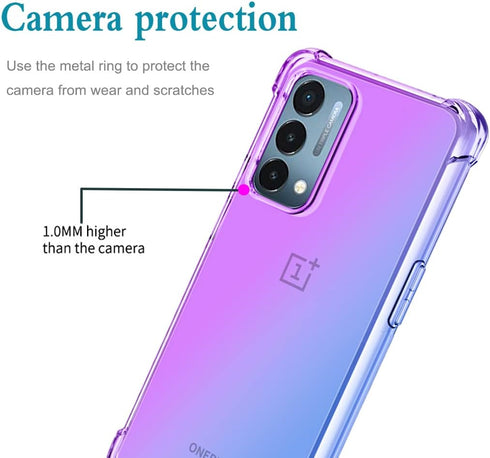 for OnePlus Nord N200 5G Case with Tempered Glass Screen Protector, Cute Clear Gradient Slim Shockproof TPU Back Phone Protective Cover for OnePlu...