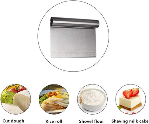 2 Pcs Stainless Steel Food Scraper and Chopper Large Griddle Spatula Kitchen Tool Gadget by ?Bench Scraper, Potato Vegetable Cake Cutting Tool wit...