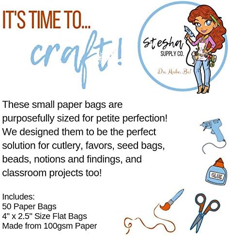 50 Mini White Paper Bags - 4" x 2.5" DIY Craft Supplies Cutlery Bag Party Favor...