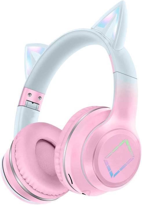 Kids Bluetooth Headphones,Cat Ear LED Light Child Wireless Headphones with Mic,Adjustable Headband,TF Card,Foldable Bluetooth Stereo Over-Ear Kids...