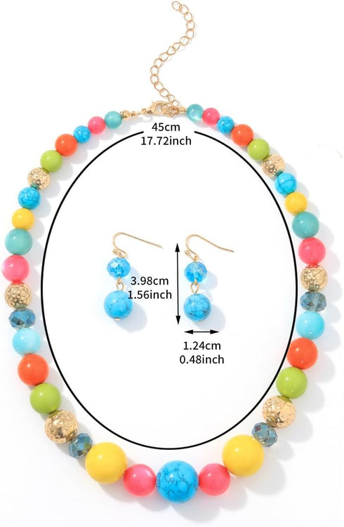8-18mm Beads Necklace 18” Graduated Chunky Beaded Choker Necklaces with Earring Set for Women...