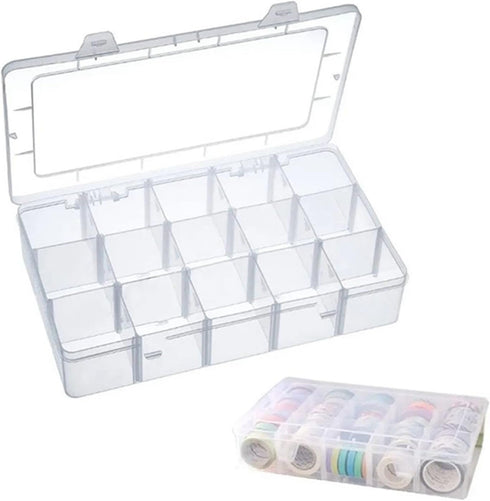 15 Grids Large Plastic Storage Box, Clear Organizer Box with Detachable Dividers Jewelry Organizer Box Bead Organizer Storage Container for Tackle...