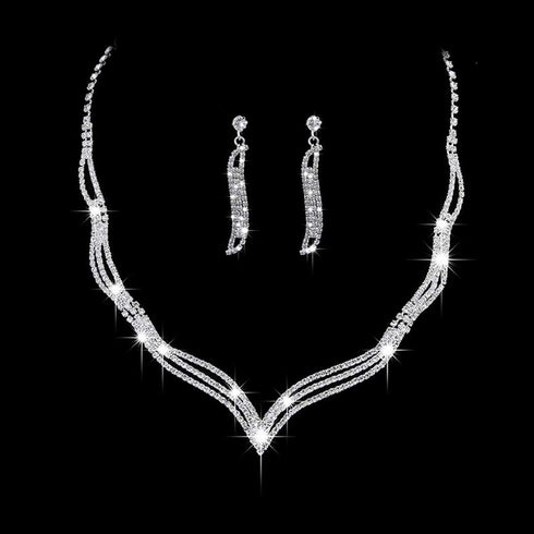 Unicra Wedding Jewelry Set Silver Rhinestone Necklace Earrings Set Prom Party Jewelry sets for Brides and Women...