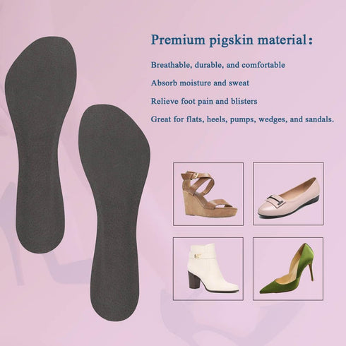 2 Pairs Pigskin High Heel Cushion Inserts Insoles, Anti-Slip Shoe Inserts for Dress Shoes Pain Relief, Adhesive Arch Support Sandal Insoles, Leath...