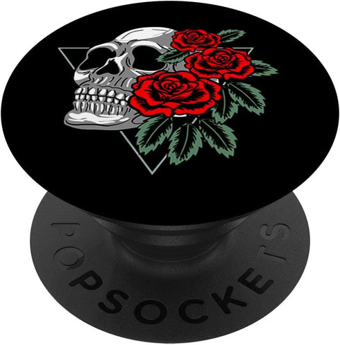 Skull And Roses In Triangle Skeleton Minimal Art Lover Gift PopSockets Swappable PopGrip...
