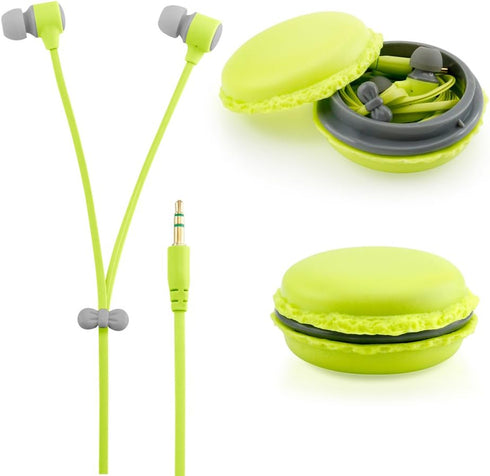 GEARONIC TM Cute 3.5mm in Ear Earphones Earbuds Headset with Macaroon Ear Buds Organizer Box Case compatible with smart phones PC MP3 (Green)...