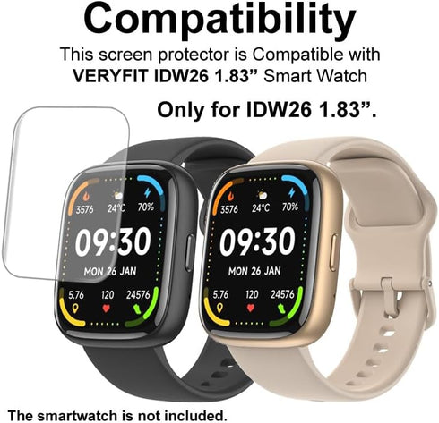 Compatible with Faweio IDW26 1.83”, Soft Smart Watch Screen Protector, TPU, 6-pack, Full Coverage, Bubble Self-healing...