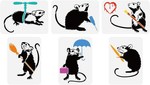 FINGERINSPIRE 6 PCS Banksy Rat Painting Stencil 8.3x11.7inch Reusable Banksy Love Rat Drawing Stencil Mouse Pattern Banksy Theme Stencil for Paint...