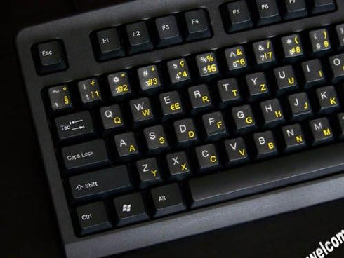 Swiss French German Keyboard Stickers Transparent Background Yellow Letters for Any Laptop Computer PC Desktop Notebook...