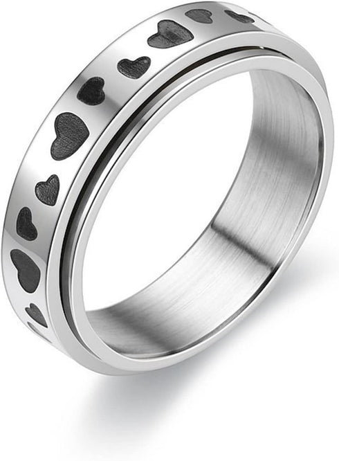 COLORFUL BLING 4 Piece Stainless Steel Spinner Band Ring Set Hypoallergenic Relieving Stress Moon Star Heart Sand Blast Finish Wedding Ring...