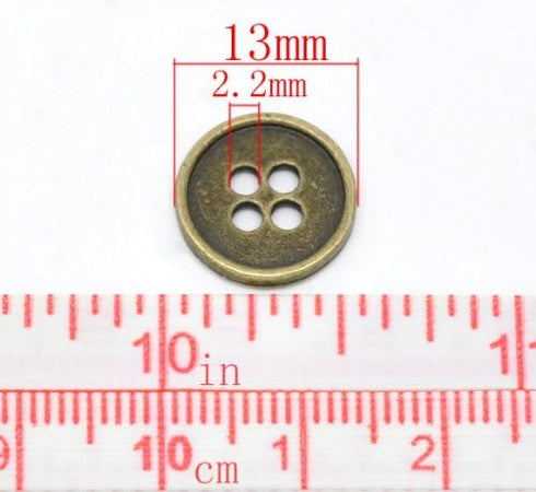 PEPPERLONELY Brand 50PC Antiqued Bronze Metal 4 Holes Scrapbooking Sewing Buttons 13mm (1/2 Inch)...