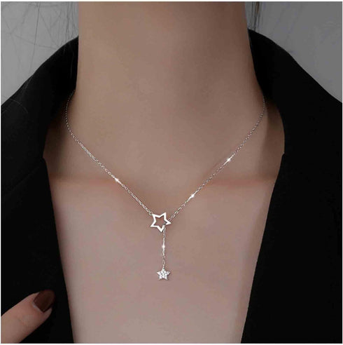 Boho Star Y Lariat Necklace Choker Gold Crystal Star Drop Necklace Long Cz Star Pendant Necklace Minimalist Necklace Chain Jewelry for Women...