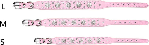 Rhinestone Dog Collar, Cute Flower Rhinestone Cat Dog Collar Bling Collar PU Leather Collar Adjustable Sizes Small Medium Large (L:31-37cm, Pink)...