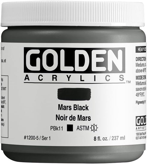 Heavy Body Acrylics by GOLDEN, Mars Black, 8 fl. oz. Jar, Professional Acrylic Paint, Opaque...