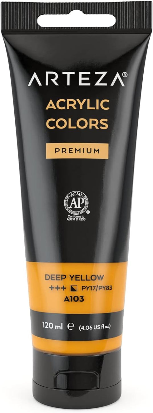 ARTEZA Acrylic Paint Deep Yellow Color (120 ml Pouch, Tube), Rich Pigment, Non Fading, Non Toxic, Single Color Paint for Artists and Hobby Painter...