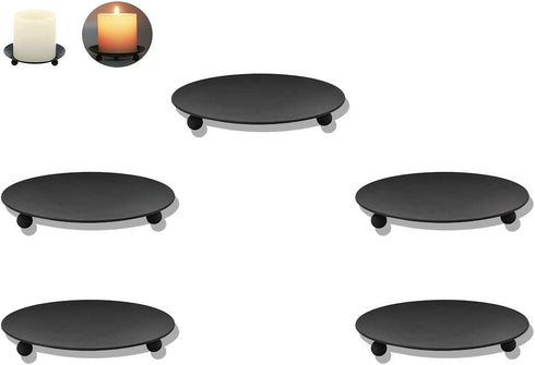 Black Iron Plate Candle Holder Set of 5 Holders 4 Inch Diameter for Candle Gardens Spa Farmhouse Aromatherapy Incense Cones Wedding...