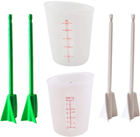Silicone Resin Measuring Cups Tool Kit, 2PCS 250ml Measuring Cups for Epoxy Resin, 4pcs Resin Mixer Paddles Stir Sticks,Mixing Tools for Resin,Mol...