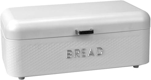 Home Basics Bread Box For Kitchen Countertop, Metal, (White), Vented With Hinge Top and Non-Skid Feet | Large Bread Box | Keeps Loaves, Bagels, Cr...