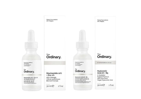 The Ordinary Facial Treatment: Hyaluronic Acid with 2% + B5 (30ml) and The Ordinary Niacinamide 10% + Zinc 1% (30ml) Bundle Face Care Set...