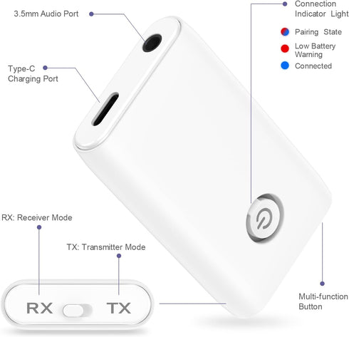 JXTZ Aux Bluetooth 5.0 Adapter for Car, 2 in 1 Bluetooth Transmitter Receiver, Bluetooth Car Adapter for Hands-Free Call, 3.5mm Aux Bluetooth Rece...