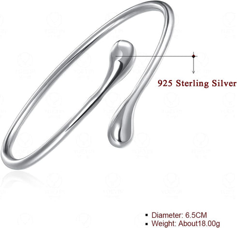Handmade Bracelet for Women 925 Sterling Silver Open Bangle Bracelet with Gift Box Valentine's Day Gift...