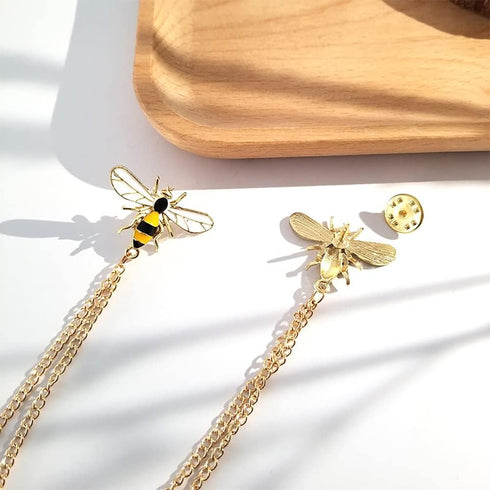 Cute Bee Long Chain Brooch Pin,Animal Insect Bee Chain Tassel Lapel Pin Enamel Bee Suit Pin Jewelry for Women Men Gifts...