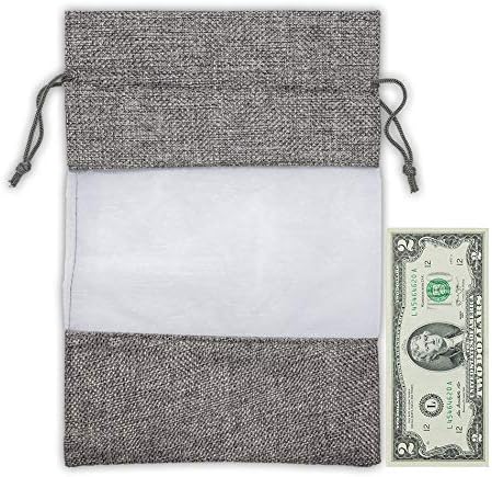 12-Pack X-Large Linen Burlap & Organza Gift Bags w. Drawstrings (7.5x11.5 in, Gray) - Party Favors, Presents, Samples & Treats Mesh Pouch by The D...