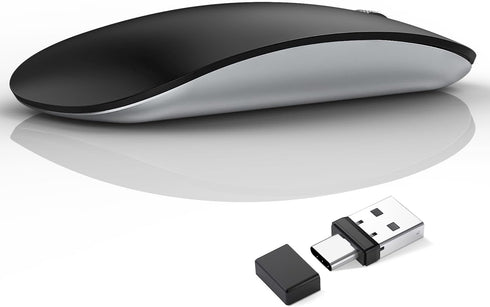 Uiosmuph G11 Wireless Mouse, USB C Rechargeable Computer Mouse, Slim Silent Mice 2.4GHz Optical with USB Nano Receiver and Type C Receiver for Lap...