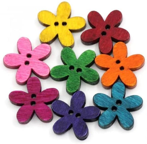 100PC Wood Sewing Buttons, Flower Buttons with 2 Holes Buttons for Sewing DIY Craft Decorative, 20mm x 19mm(6/8" x 6/8")...
