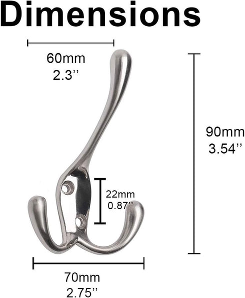 Coat Hooks with Three Flared Prongs,3.5 Inch Heavy Duty Coat Hat Hook 5 Pack Satin Nickel...