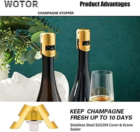Champagne Stoppers with Stainless Steel Champagne Bottle Stopper with Food Grade Silicone Reusable Champagne Cork, Saver Suitable for Champagne, C...